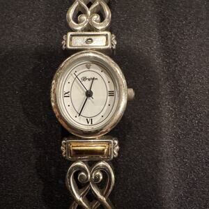 Brighton Champagne Women's Oval Dial Silver Tone Black Leather Band Watch